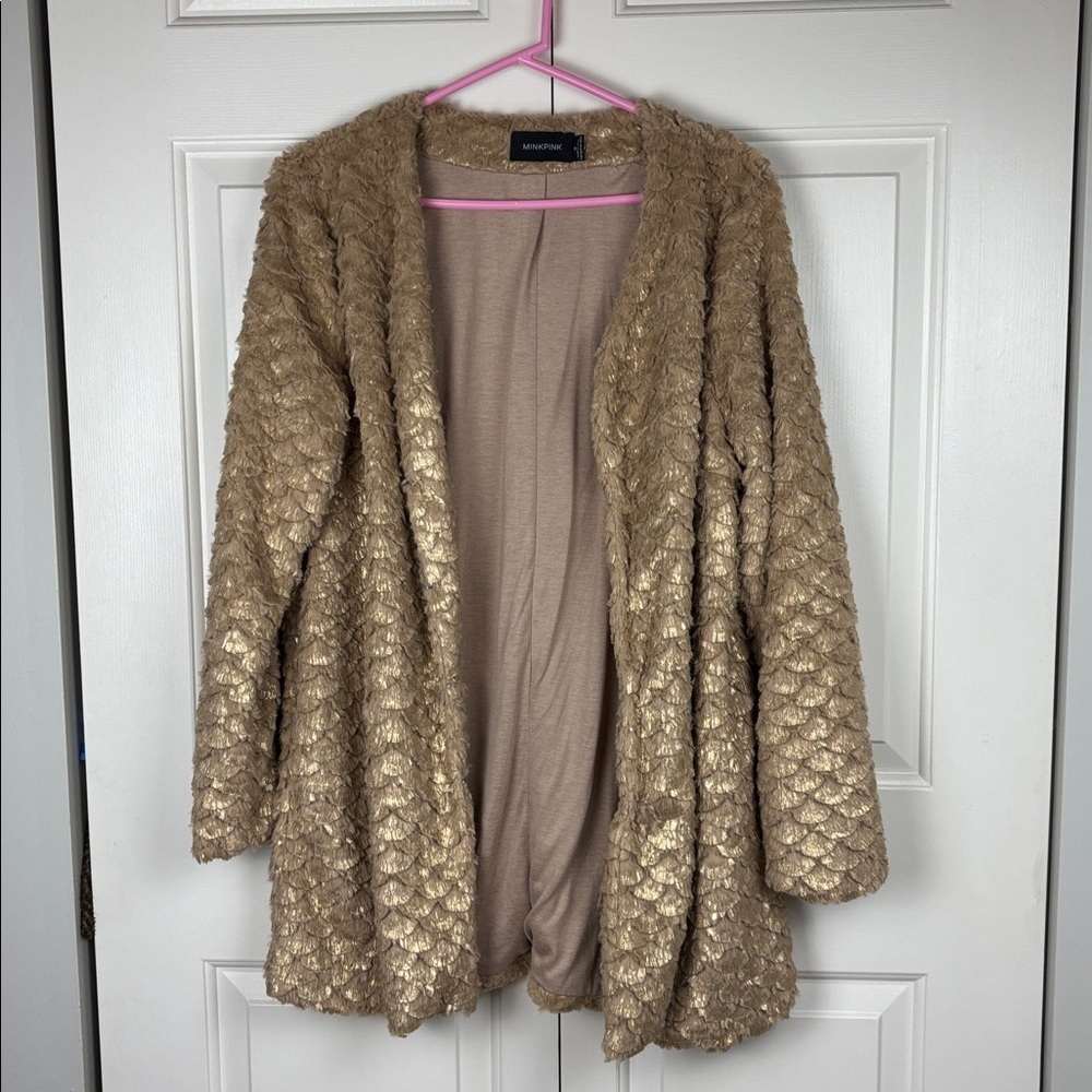 MINKPINK Gold Textured Teddy Jacket - Size M